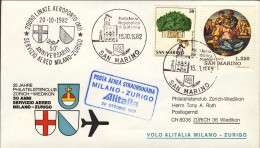 1982-San Marino Aerogramma Cinquant'anni Servizio Aereo Milano-Zurigo,bollo Post - Luchtpost