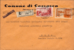 1947-busta Raccomandata Affrancata L.4+L.10 Avvento Della Repubblica Annullo Di  - 1946-60: Marcophilia