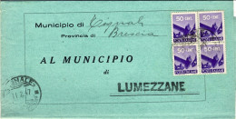1947-Democratica Quartina 50c.su Piego Annullo Tignale Brescia - 1946-60: Marcophilia