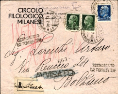 1940-rispedizione Di Lettera Raccomandata Per Bolzano Affr. Due 25c.+L.1,25 Impe - Marcofilie