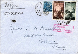 1948-espresso Per La Svizzera Affrancata L.15+L.25+L.50 Democratica, Al Verso Bo - 1946-60: Marcophilia