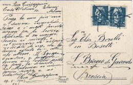 1943-cartolina Augurale Bimbo Con Uccellino Affrancata Due 15c.Imperiale Sfuggit - Marcophilie