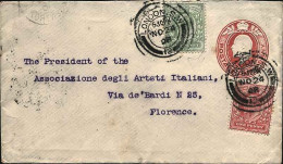 1908-Gran Bretagna Busta Postale 1p.carminio Edoardo VII^con Affrancatura Aggiun - Autres & Non Classés