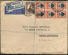 1954-Africa Del Sud Raccomandata Affrancata 4d.+blocco Di Sei Del 6d.,mancante I - Lettres & Documents