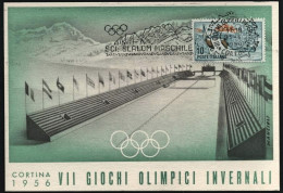 1956-Cortina Stadio Della Neve Cartolina Ufficiale Edita Dal Comitato Organizzat - 1946-60: Marcophilia
