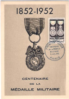 1952-Francia Cartolina Maximum Anniversario Della Medaglia Militare Con Annullo  - 1921-1960: Modern Period