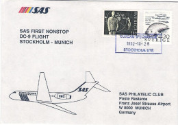 1992-Svezia I^volo SAS Stoccolma-Monaco,al Verso Bollo D'arrivo - Storia Postale