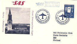 1964-Svezia Cartolina I^volo Metropolitano SAS Norrkoping-Turku,al Verso Bollo D - Lettres & Documents
