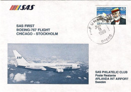 1989-U.S.A. I^volo SAS Chicago-Stoccolma,al Verso Bollo D'arrivo - 3c. 1961-... Covers