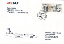1990-Cecoslovacchia I^volo SAS Praga-Copenhagen,al Verso Bollo D'arrivo - Aérogrammes