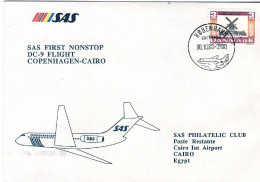 1988-Danimarca I^volo SAS Copenhagen-Cairo,al Verso Bollo D'arrivo - Posta Aerea