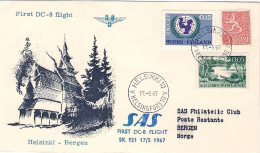 1967-Finlandia I^volo SAS Helsinki-Bergen,al Verso Bollo E Arrivo - Briefe U. Dokumente