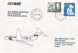 1988-Svezia I^volo SAS Stoccolma-Nizza - Storia Postale