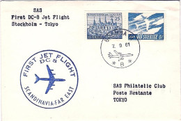 1961-Svezia I^volo DC-8 SAS Stoccolma-Tokyo,al Verso Bollo D'arrivo - Lettres & Documents