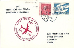 1961-Svezia I^volo DC-8 SAS Stoccolma-Santiago,al Verso Bollo D'arrivo - Storia Postale