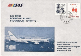 1989-Svezia I^volo SAS Stoccolma-Toronto,al Verso Bollo D'arrivo - Storia Postale