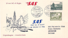 1966-Danimarca I^volo SAS Copenhagen-Amsterdam,al Verso Bollo D'arrivo - Luftpost