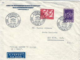 1960-Svezia I^volo Regolare Jet SAS Stoccolma-New York,al Verso Bollo D'arrivo - Storia Postale