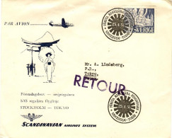 1951-Svezia Volo Commemorativo SAS Stoccolma-Tokyo,al Verso Bollo D'arrivo - Lettres & Documents
