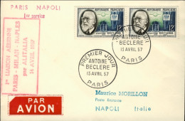 1957-France Francia Con Bollo Rosso I^volo Alitalia Parigi Milano Napoli Del 14  - 1921-1960: Modern Period