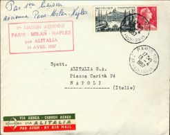 1957-France Francia Con Bollo Rosso I^volo Alitalia Parigi Milano Napoli Del 14  - 1921-1960: Période Moderne