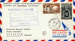 1959-Monaco Bollo Viola I^volo Air France Parigi-Istanbul Del 5 Maggio Volo Rima - Briefe U. Dokumente