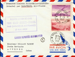 1959-Monaco Cat.Pellegrini N.941 Euro 75, I^volo Air France Montecarlo-Atene Del - Brieven En Documenten