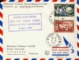 1959-Monaco Raccomandata Bollo Viola I^volo Air France Caravelle Parigi-Istanbul - Covers & Documents