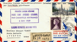 1959-Monaco Cat.Pellegrini N.941 Euro 75, I^volo Air France Caravelle Montecarlo - Covers & Documents