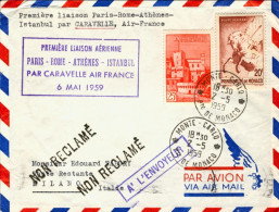 1959-Monaco Bollo Viola I^volo Air France Caravelle Parigi-Milano Del 6 Maggio ( - Briefe U. Dokumente