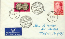 1959-Grecia Cat.Pellegrini N.945 Euro 75, I^volo Air France Atene Roma Parigi De - Storia Postale
