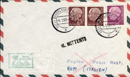 1959-Germania Cat.Pellegrini N.904 Euro 50, I^volo Lufthansa Tratta Dusseldorf R - Lettres & Documents
