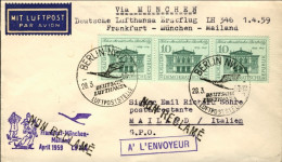 1959-Germania Est Luftansa LH 346 Francoforte Milano Del 1 Aprile - Storia Postale