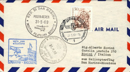 1969-Germania Berlino Bollo Blu Volo Con Elicottero San Marino Riccione Del 31 M - Briefe U. Dokumente