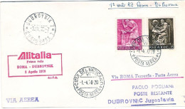 Vaticano-1970 I^volo Alitalia Roma Dubrovnic Del 2 Aprile - Poste Aérienne