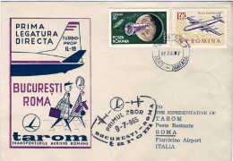 1965-Romania Tarom I^volo Diretto Bucarest (Bucharest) Roma Del 9 Luglio - Brieven En Documenten