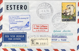 1974-San Marino Aerogramma Raccomandata Lufthansa I^volo LH 289 Milano Colonia D - Airmail