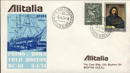 Vaticano-1974 Alitalia I^volo AZ 624 Roma Boston Del 3 Aprile - Poste Aérienne