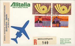 1974-Svizzera Raccomandata I^volo DC9 Alitalia Zurigo Bari Del 27 Maggio - Sonstige & Ohne Zuordnung