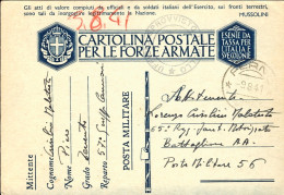 1941-cartolina Postale Per Le Forze Armate Reparto 57^ Gruppo Cannoni Del 3 Agos - Marcophilia