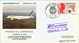 1988-France Francia I^volo Commerciale Air France Con Airbus A 320 Parigi Milano - Briefe U. Dokumente