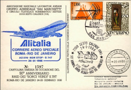1988-San Marino Aerogramma Roma Rio De Janeiro Cartolina Emessa In Occasione Del - Airmail