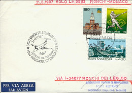 1987-San Marino Aerogramma Lufthansa LH 5583 I^volo Ronchi Dei Legionari Monaco  - Airmail