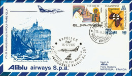 Vaticano-1987 I^volo Aliblu BQ 202 Napoli Marsiglia (55 Pezzi Trasportati) - Poste Aérienne