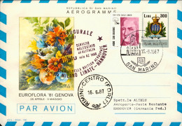 1987-San Marino Aerogramma I^volo Aliblu AZ 1278 Rimini Hannover Via Milano Lina - Airmail