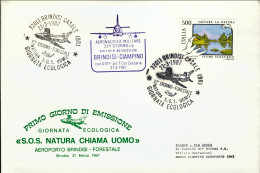 1987-cachet Natura S.o.s. Uomo Giornata Ecologica Corriere Aereo Postale Dell'ae - 1981-90: Poststempel