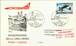 1989-San Marino I^volo Crossair Lugano Roma Del 30 Ottobre - Poste Aérienne