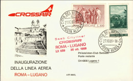 Vaticano-1989  I^volo Crossair Lugano Roma Del 30 Ottobre - Airmail