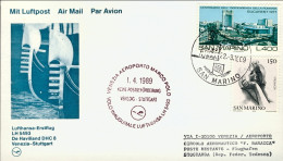 1989-San Marino Aerogramma Cartolina Illustrata I^volo Lufthansa LH 5493 Venezia - Airmail