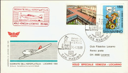 1989-San Marino Aerogramma Volo Speciale Venezia Locarno Del 29 Aprile Per Le Gi - Luchtpost
